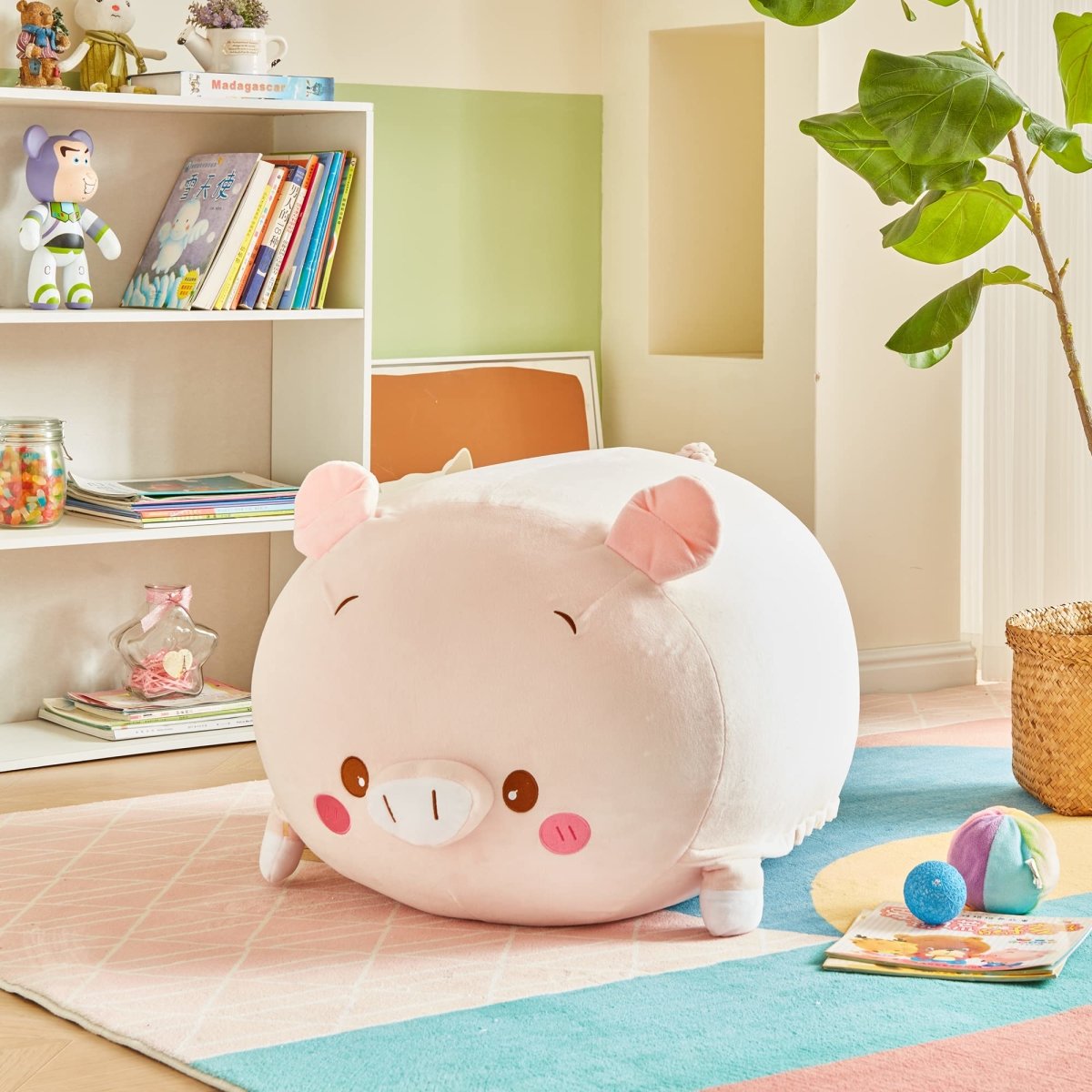 Pink pig storage bean bag chair - Cuebear